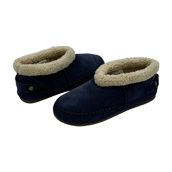 Lucky Brand Sabrina 2 Suede Moccasin Slippers Sherpa Lined Womens Sz 6 Navy Blue - Picture 1 of 7
